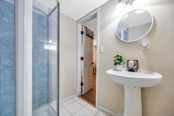 Bathroom, Glass Shower, Interior, Wood Texture Flooring