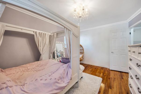 Bedroom, Chandelier, Interior, Wood Texture Flooring