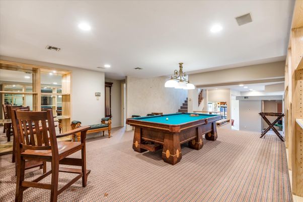 Billiard Table, Game Room, Interior, Pendant Lights, Recessed Lighting