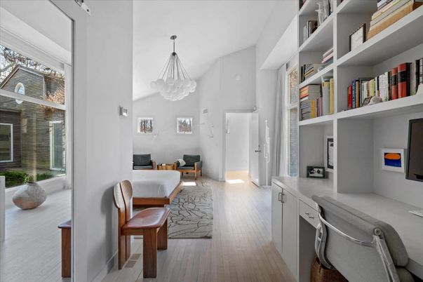 Home Office, Interior, Pendant Lights, Wood Texture Flooring