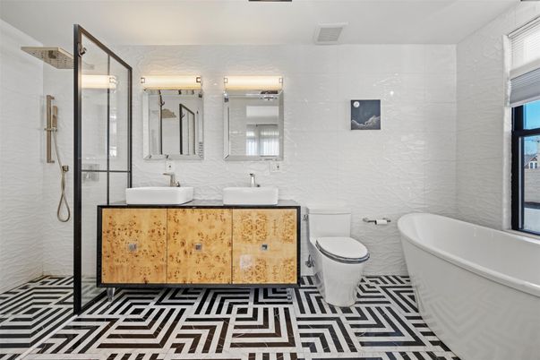 Bathroom, Dual Sink Vanities, Free Standing Baths, Glass Shower, Interior
