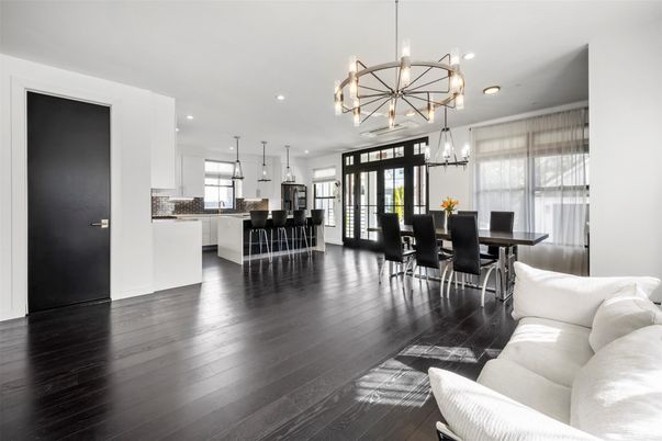 Dining room, Interior, Kitchen, Living room, Pendant Lights, Recessed Lighting, Wood Texture Flooring