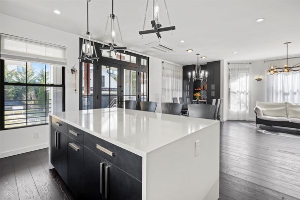 Interior, Kitchen, Pendant Lights, Recessed Lighting, Wood Texture Flooring