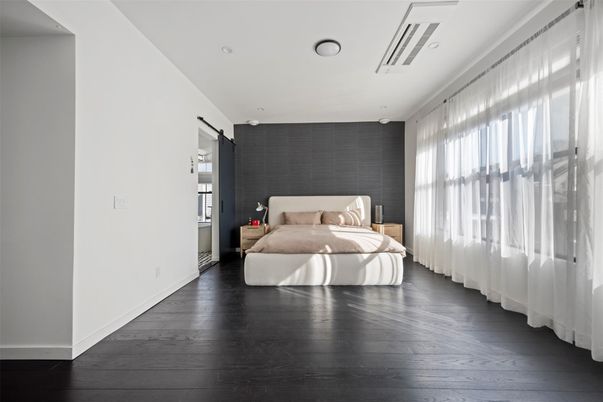Bedroom, Interior, Recessed Lighting, Wood Texture Flooring