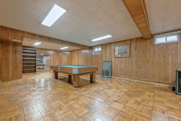 Billiard Table, Game Room, Interior, Wooden Beams, Wood Texture Flooring, Wooden Walls