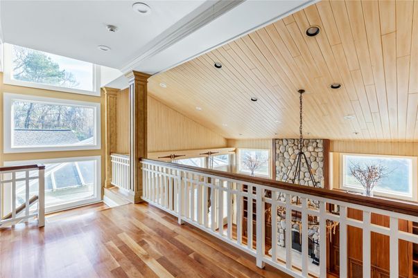 Interior, Pendant Lights, Recessed Lighting, Stone Walls, Wooden Ceilings, Wood Texture Flooring
