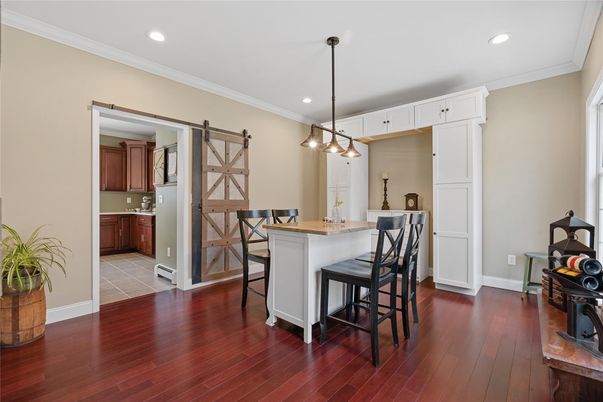 Interior, Kitchen, Pendant Lights, Recessed Lighting, Wood Texture Flooring