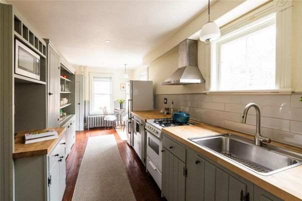 Dining room, Interior, Kitchen, Pendant Lights, Recessed Lighting, Wood Texture Flooring
