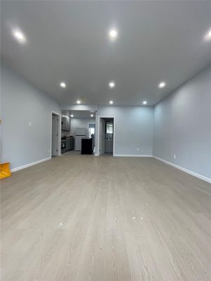 Empty room, Interior, Kitchen, Recessed Lighting, Wood Texture Flooring