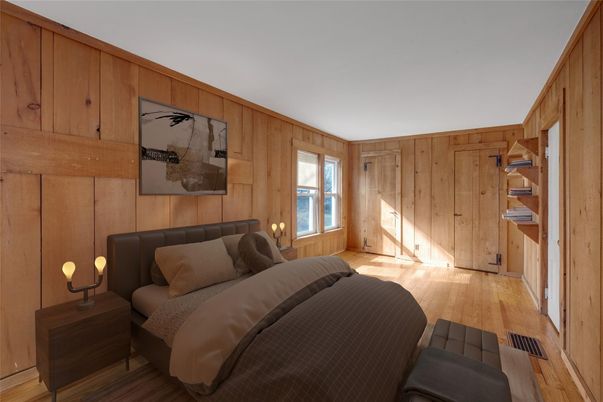 Bedroom, Interior, Wood Texture Flooring, Wooden Walls