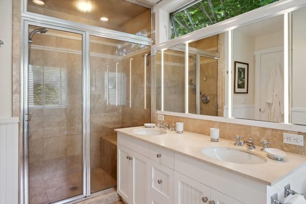 Bathroom, Dual Sink Vanities, Glass Shower, Interior, Recessed Lighting