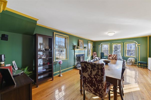 Dining room, Fireplace, Interior, Wood Texture Flooring