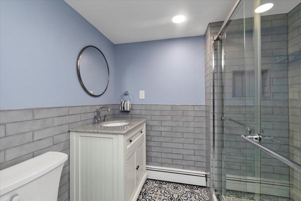 Bathroom, Glass Shower, Interior, Recessed Lighting