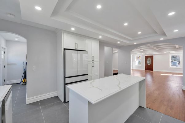 Interior, Kitchen, Recessed Lighting, Wood Texture Flooring