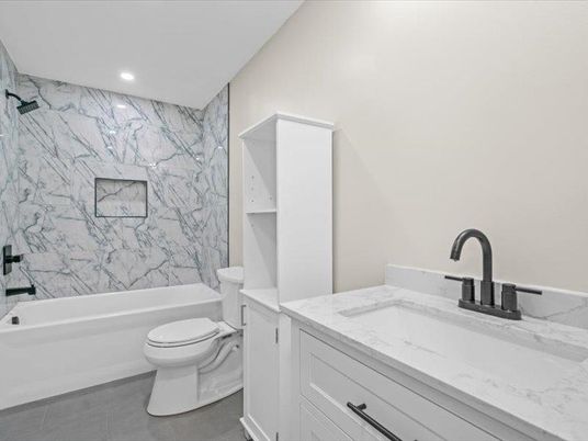 Bathroom, Interior, Marble Walls, Recessed Lighting