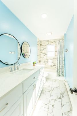 Bathroom, Dual Sink Vanities, Interior, Marble, Marble Walls, Recessed Lighting