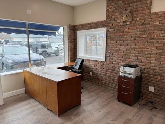 Home Office, Interior, Stone Walls, Wood Texture Flooring