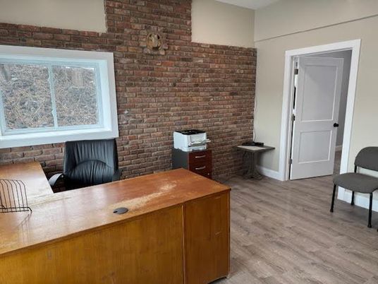 Home Office, Interior, Stone Walls, Wood Texture Flooring