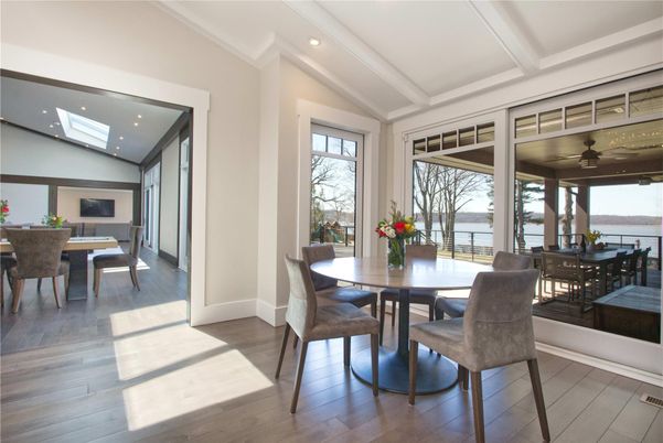 Dining room, Interior, Recessed Lighting, Wood Texture Flooring