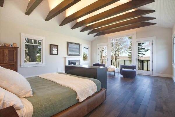 Bedroom, Fireplace, Interior, Wooden Beams, Wood Texture Flooring