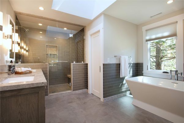 Bathroom, Free Standing Baths, Glass Shower, Interior, Recessed Lighting