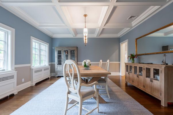 Dining room, Interior, Pendant Lights, Wood Texture Flooring