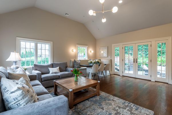 Dining room, Interior, Living room, Pendant Lights, Wood Texture Flooring