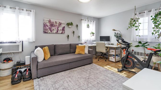 Fitness Equipment, Home Office, Interior, Wood Texture Flooring