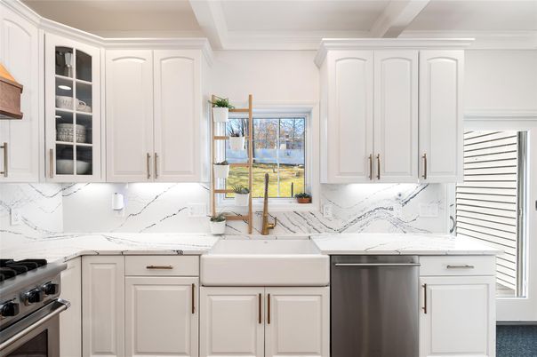 Interior, Kitchen, Marble Walls, Stainless Steel Appliances