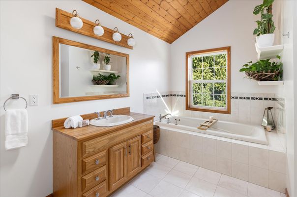 Bathroom, Dual Sink Vanities, Interior, Wooden Ceilings