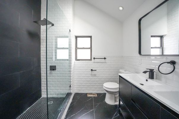 Bathroom, Glass Shower, Interior, Marble, Recessed Lighting