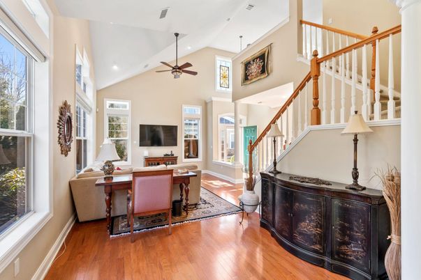 Home Office, Interior, Living room, Recessed Lighting, Wood Texture Flooring