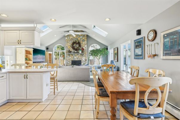 Dining room, Fireplace, Interior, Living room, Recessed Lighting