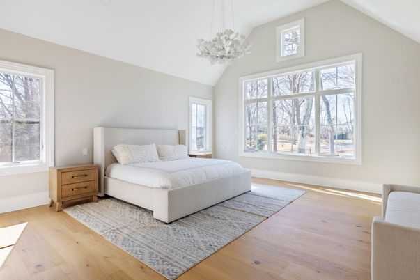Bedroom, Interior, Pendant Lights, Wood Texture Flooring