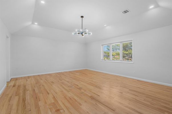 Empty room, Interior, Pendant Lights, Recessed Lighting, Wood Texture Flooring