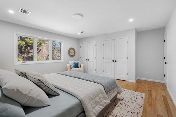 Bedroom, Interior, Recessed Lighting, Wood Texture Flooring