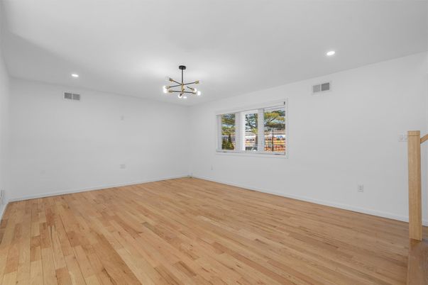 Empty room, Interior, Pendant Lights, Recessed Lighting, Wood Texture Flooring