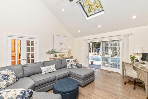 Home Office, Interior, Living room, Recessed Lighting, Wood Texture Flooring