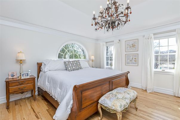 Bedroom, Chandelier, Interior, Wood Texture Flooring