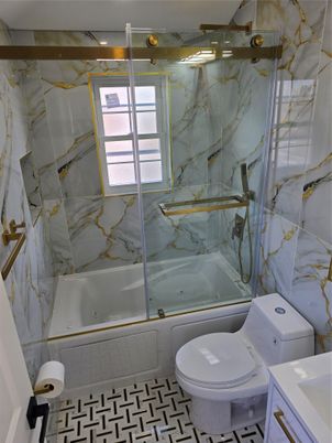 Bathroom, Glass Shower, Interior, Marble Walls