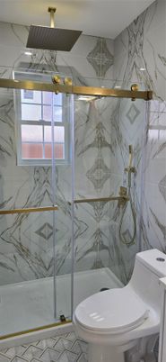 Bathroom, Glass Shower, Interior, Marble Walls