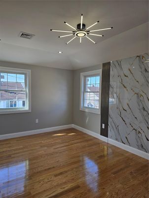 Empty room, Interior, Marble Walls, Recessed Lighting, Wood Texture Flooring