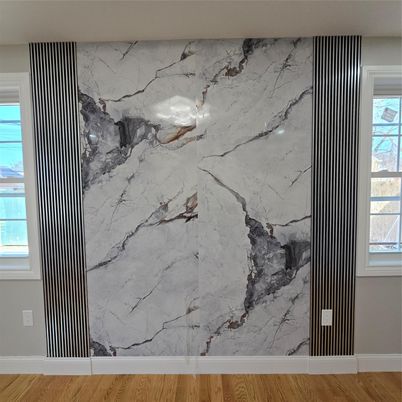 Interior, Marble Walls, Wood Texture Flooring