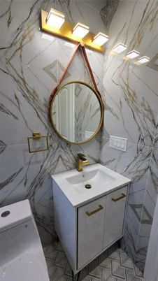 Bathroom, Dual Sink Vanities, Interior, Marble Walls