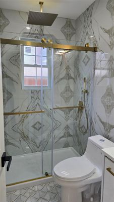 Bathroom, Glass Shower, Interior, Marble Walls