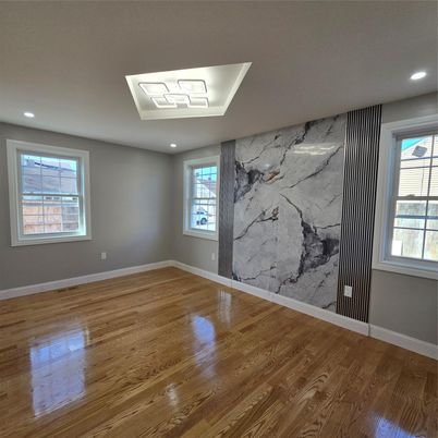 Empty room, Interior, Marble Walls, Recessed Lighting, Wood Texture Flooring