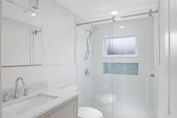 Bathroom, Glass Shower, Interior, Recessed Lighting