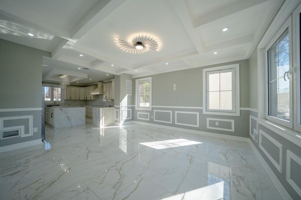 Empty room, Interior, Kitchen, Marble, Recessed Lighting