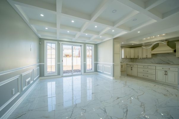 Empty room, Interior, Kitchen, Marble, Recessed Lighting