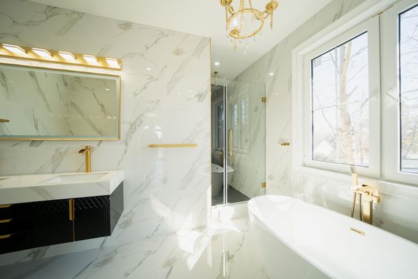 Bathroom, Glass Shower, Interior, Marble, Marble Walls